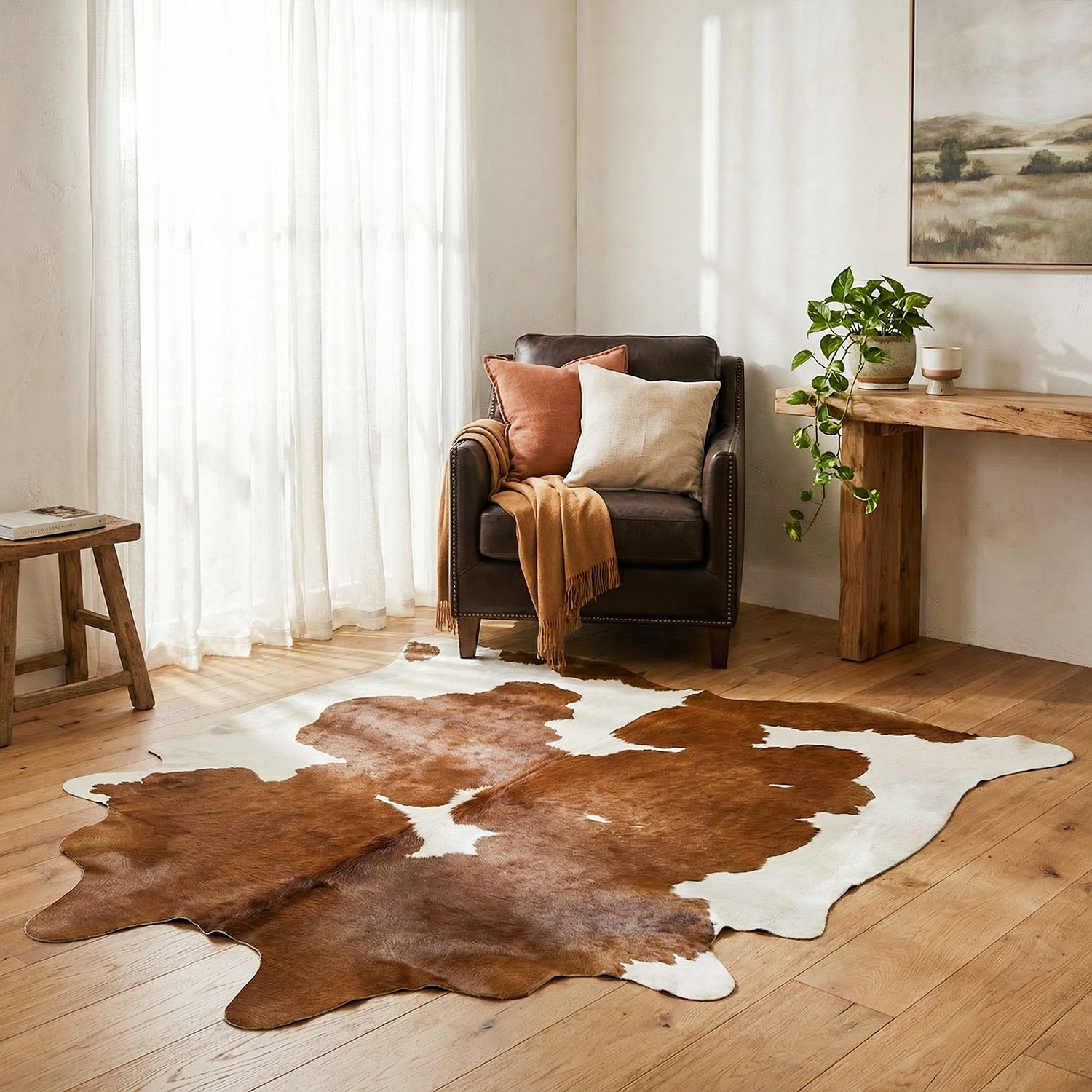 Premium Brazilian Cowhide Brown White